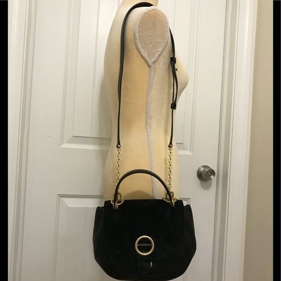 Michael Kors Suede Exterior Black Bags & Handbags for Women  Michael Kors Isadore Suede Flap Leather Saddle Bag black NWT